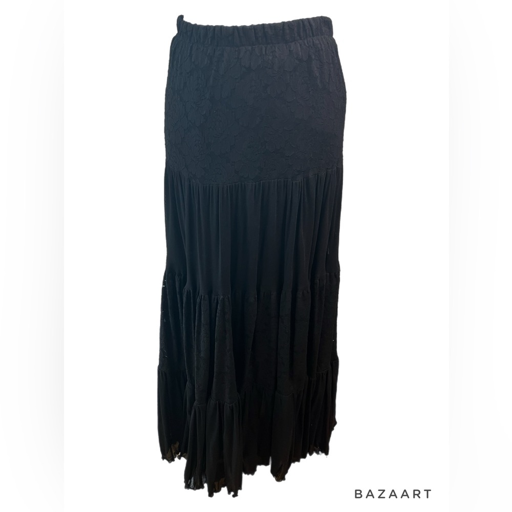 Caia Black Tiered Lace Maxi Skirt, Vintage